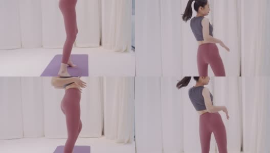 年轻的日本女性穿着瑜伽服跳现代舞高清在线视频素材下载