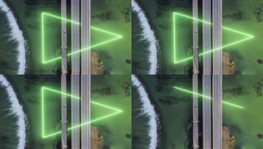 三角形的辉光效果穿过桥梁，从上面拍摄高清在线视频素材下载