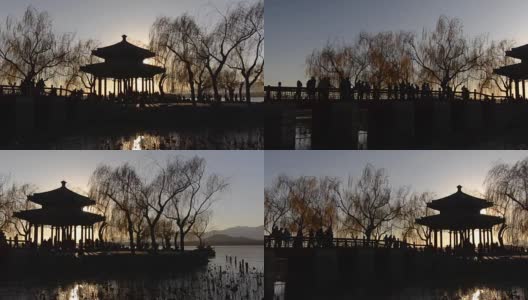 剪影平移:中国风格的颐和园亭高清在线视频素材下载