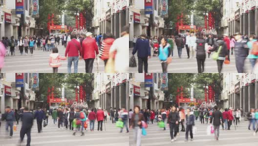 广州的人群、步行街和商业建筑外观，时光流逝。高清在线视频素材下载