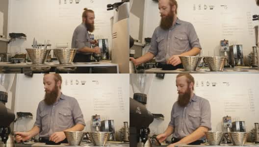 咖啡师在咖啡店里煮咖啡高清在线视频素材下载