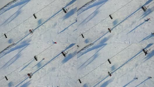 滑雪者准备滑雪的航拍高清在线视频素材下载