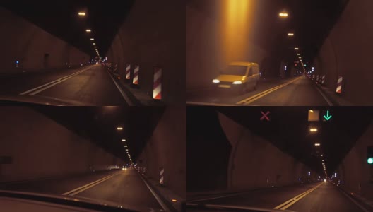 夜间行驶在隧道中的慢镜头高清在线视频素材下载