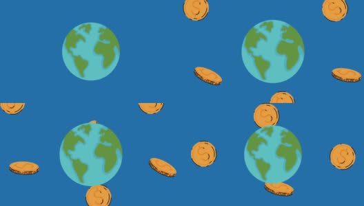 硬币与地球行星动画高清在线视频素材下载