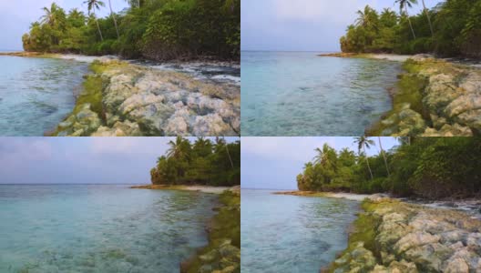 遥远的热带岛屿，植被茂密，有椰子树高清在线视频素材下载