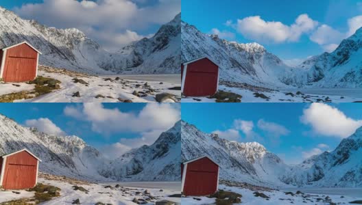 4K时间的海景与雪山云雾在罗浮敦群岛，挪威高清在线视频素材下载