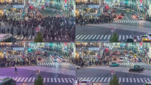 4K延时:日本东京涉谷步行街夜间鸟瞰图高清在线视频素材下载