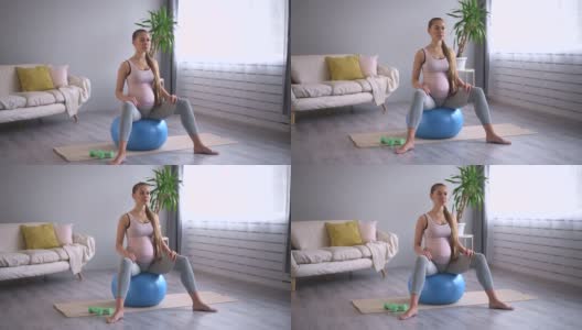 健康产前健身女士跳坐在球Spbd高清在线视频素材下载