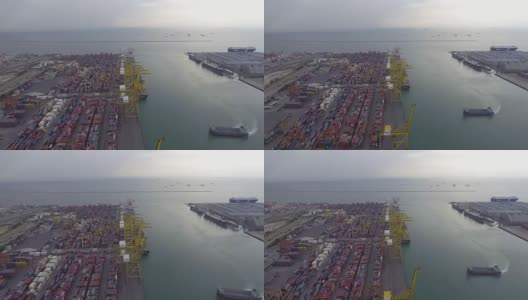 鸟瞰图工业港口与集装箱船高清在线视频素材下载