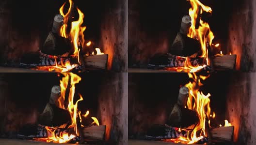 壁炉里燃烧的木头高清在线视频素材下载