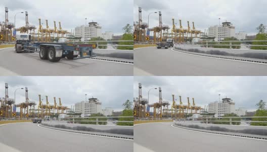 码头附近道路交通繁忙高清在线视频素材下载
