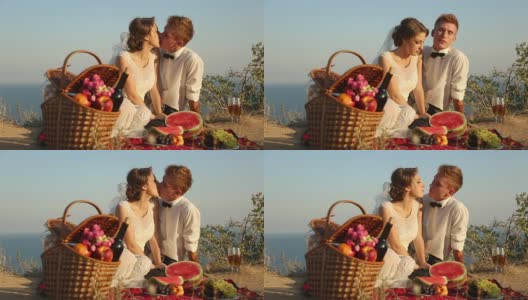 在海边举行婚礼野餐高清在线视频素材下载
