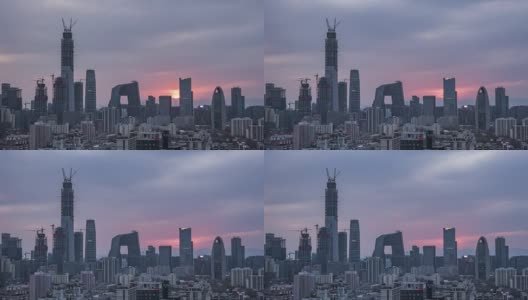 T/L MS HA Beijing CBD Sunset /北京，中国高清在线视频素材下载