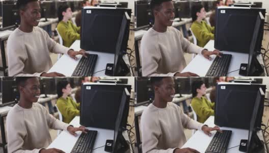 年轻的多种族学生在大学课堂上使用电脑高清在线视频素材下载