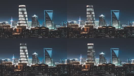 T/L ZO上海天际线夜景鸟瞰图/中国高清在线视频素材下载