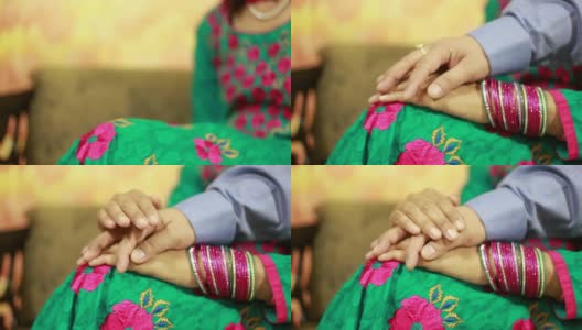 新婚的印度夫妇手牵着手高清在线视频素材下载
