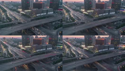 T/L WS HA ZO多重高速公路尖峰时间交通，白天到晚上过渡/北京，中国高清在线视频素材下载
