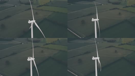 电影中的无人机拍摄风力涡轮机旋转高清在线视频素材下载