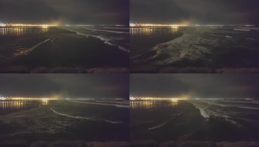 夜晚的海景和城市灯光高清在线视频素材下载