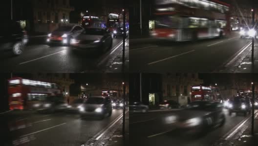 伦敦交通时间，救护车和巴士，夜，骑士桥- HD高清在线视频素材下载