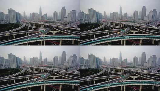 中国上海，2015年11月28日:中国上海交通和建筑鸟瞰图高清在线视频素材下载