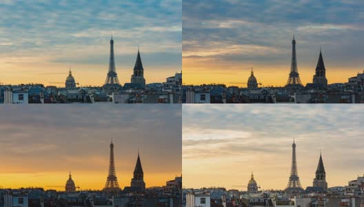 巴黎城市天际线日落时间高清在线视频素材下载