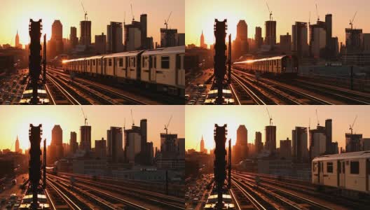 日落时分发车的地铁列车高清在线视频素材下载