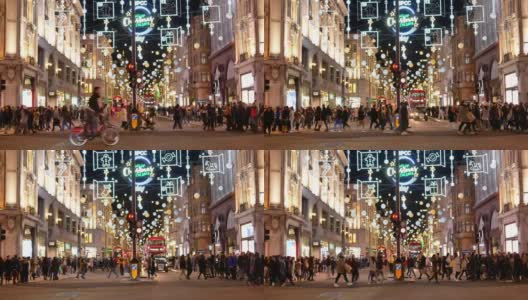 4K时光流逝圣诞和购物在牛津街，伦敦高清在线视频素材下载