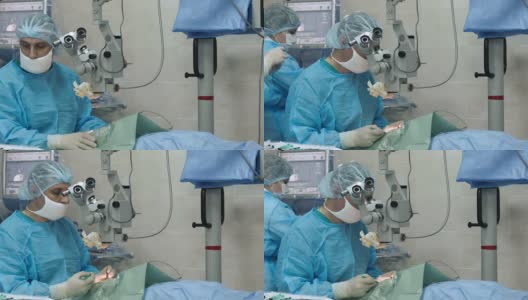 显微外科医生和护士在手术室工作高清在线视频素材下载