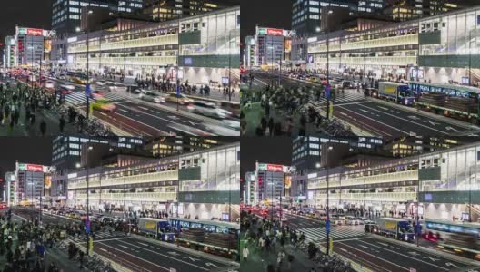 4K时光流逝:东京新宿的交通和行人过马路高清在线视频素材下载