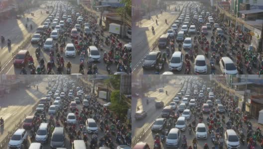 交通堵塞时，拥挤的车辆在车道上行驶高清在线视频素材下载