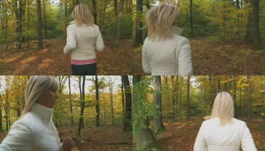 高清稳定镜头:女人在森林里奔跑高清在线视频素材下载