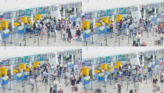 旅客在机场登记大厅的拥挤时间流逝高清在线视频素材下载