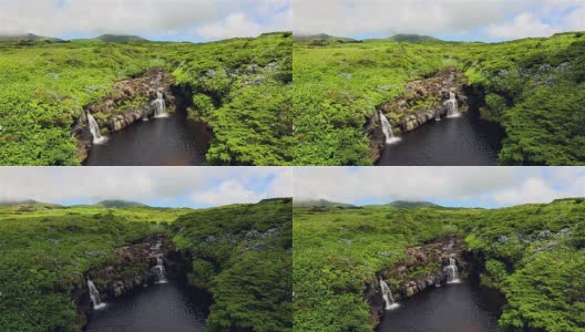 葡萄牙亚速尔群岛弗洛雷斯岛高地上的瀑布高清在线视频素材下载