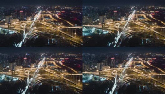 T/L HA RL PAN鸟瞰图繁忙的北京立交桥夜间高清在线视频素材下载
