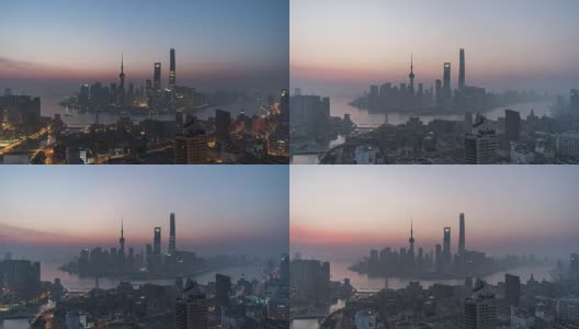 T/L WS HA Shanghai Skyline at Dawn, Night to Day Transition /上海，中国高清在线视频素材下载
