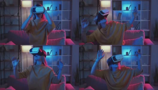 女性玩家的虚拟现实新体验让人惊叹高清在线视频素材下载