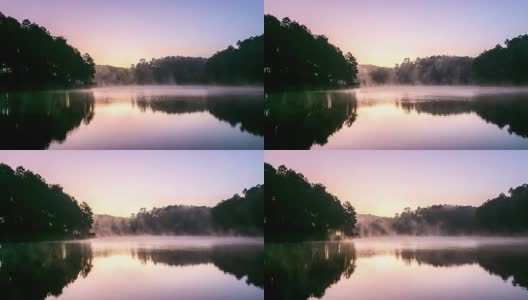 高清时间流逝:清晨湖面上的日出。高清在线视频素材下载