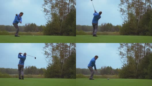 高尔夫球手击球的慢动作镜头高清在线视频素材下载