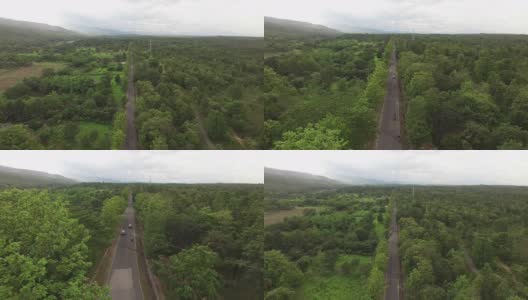 森林中道路的鸟瞰图高清在线视频素材下载