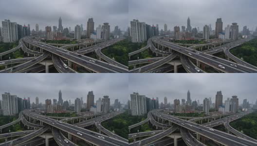 时间流逝-中国，上海，繁忙交叉口鸟瞰图(WS)高清在线视频素材下载
