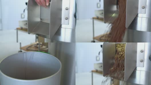 从冷却桶上落下的咖啡豆高清在线视频素材下载
