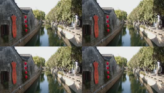 苏州水镇风格的灯笼和河建筑视频元素4K实拍-22高清在线视频素材下载