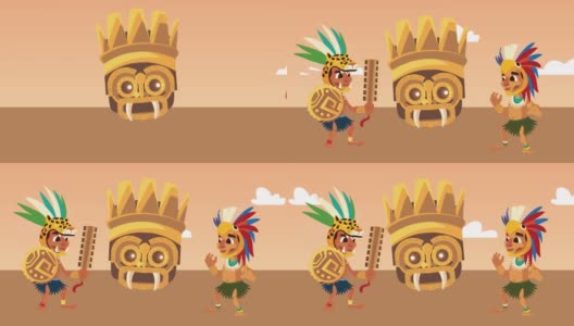 文化阿兹特克偶像头与土著动画高清在线视频素材下载