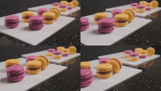 彩色的杏仁饼干在盘子上与剪切路径高清在线视频素材下载