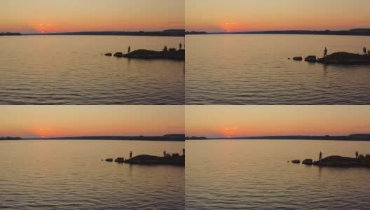 日落河面风景优美。日落江水地平线景观高清在线视频素材下载