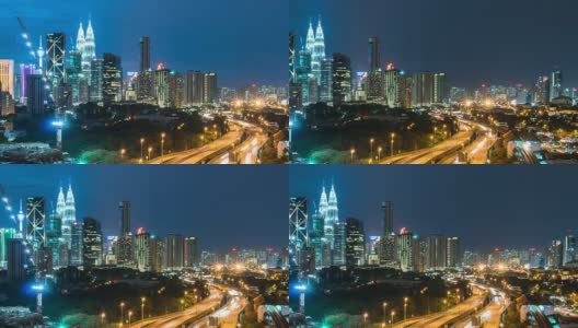 延时交通马来西亚城市黄昏天空，右平移，视频4k。高清在线视频素材下载