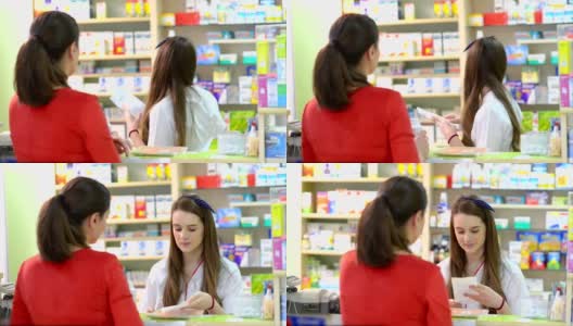 顾客在药店里买药高清在线视频素材下载