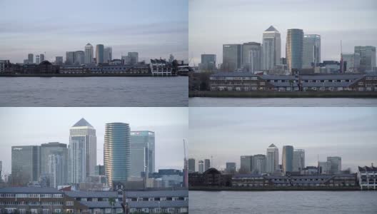 放大镜头拍摄日落时分的伦敦现代建筑高清在线视频素材下载
