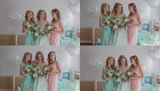 新娘和伴娘的肖像高清在线视频素材下载